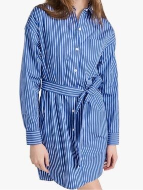 Theory Blue and White Striped Shirt Mini Dress
